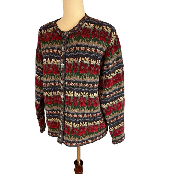 Talbots Vintage 90's Women's Cardigan Sweater Fair Isle Sweater Medium - Picture 4 of 6